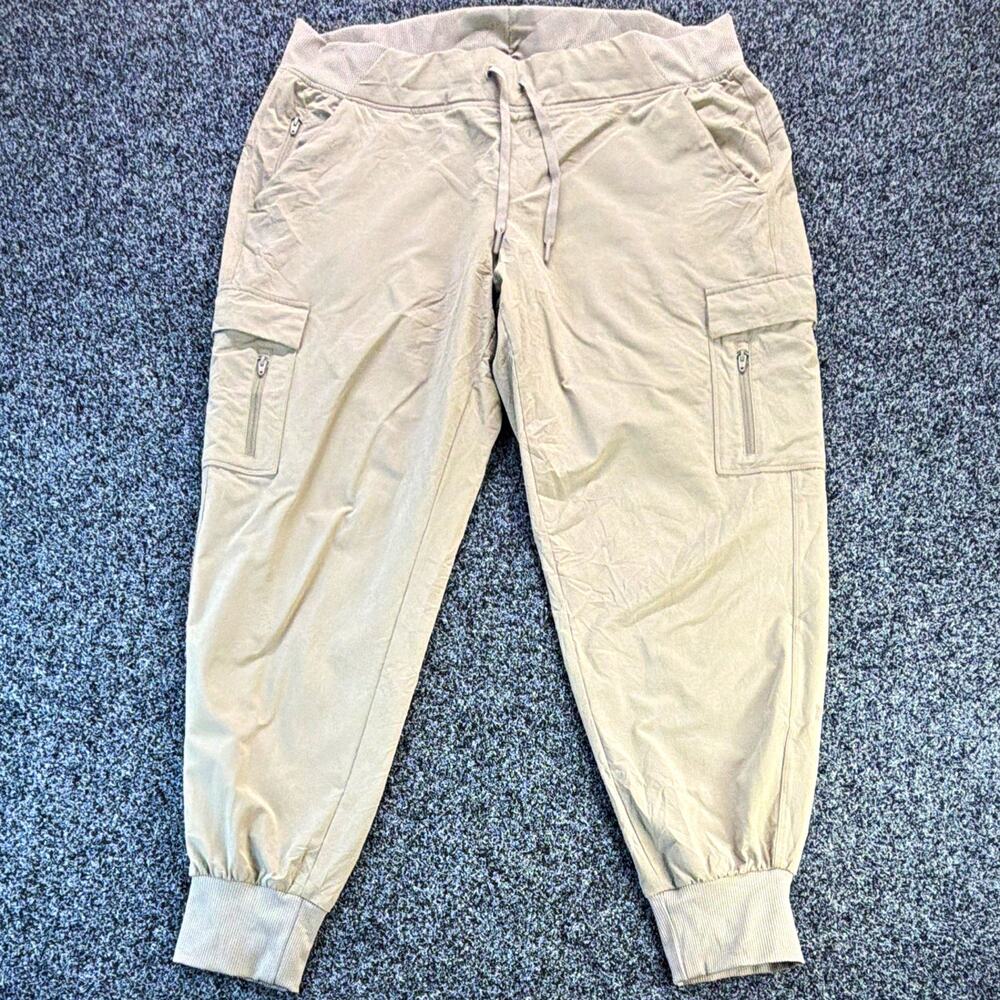 All in Motion Men's L Beige Jogger Pants Drawstring Elastic Waist Zip Pocket